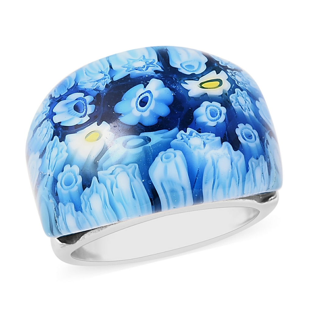Blue Flower Murano Style Ring